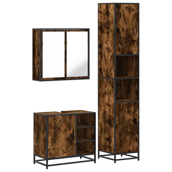 vidaXL Bathroom Furniture Set Smoked Oak Engineered wood, metal, glass