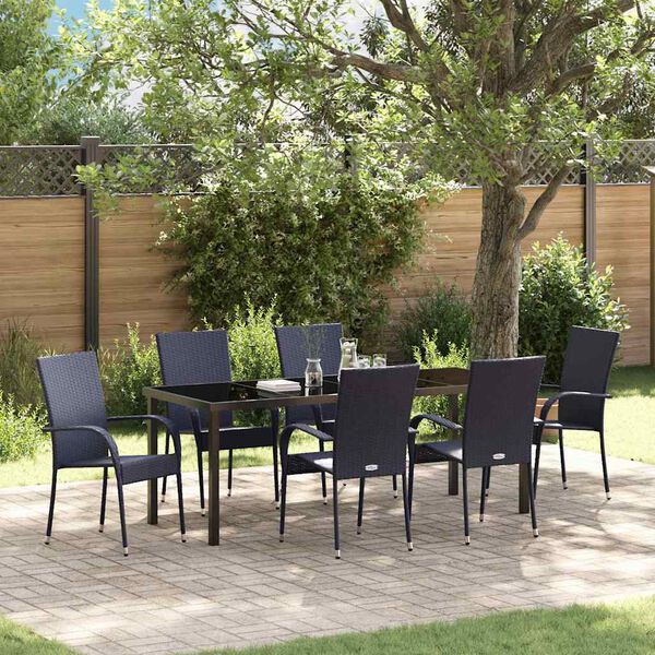 vidaXL Garden Dining Set 7 pcs Black Powder-Coated Steel