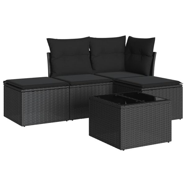 vidaXL Garden Sofa Set Black PE rattan, powder-coated steel, tempered glass