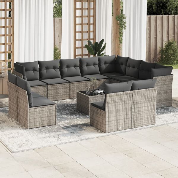 vidaXL Garden Sofa Set Grey PE rattan, powder-coated steel, tempered glass