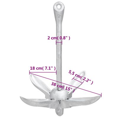 vidaXL Folding Anchor with Rope Silver 8.8 lb Malleable Iron