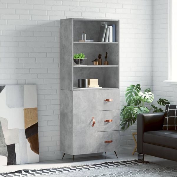 vidaXL Highboard Concrete Grey Engineered wood, iron Medium Highboard