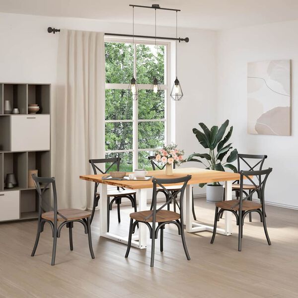 vidaXL Dining Table Light brown, White Solid oak wood Large