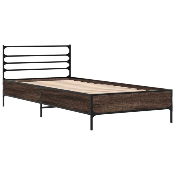 vidaXL Bed Frame Brown Oak Engineered wood, Metal Small Single Durable