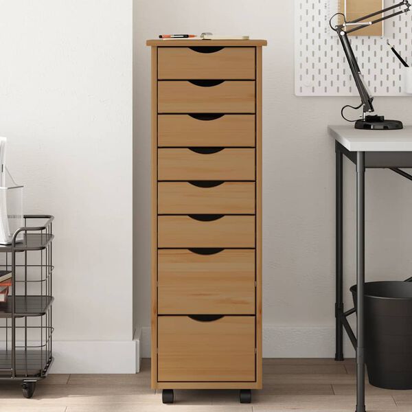 vidaXL Rolling Cabinet Honey Brown Solid Pine Wood, Engineered Wood, Plastic