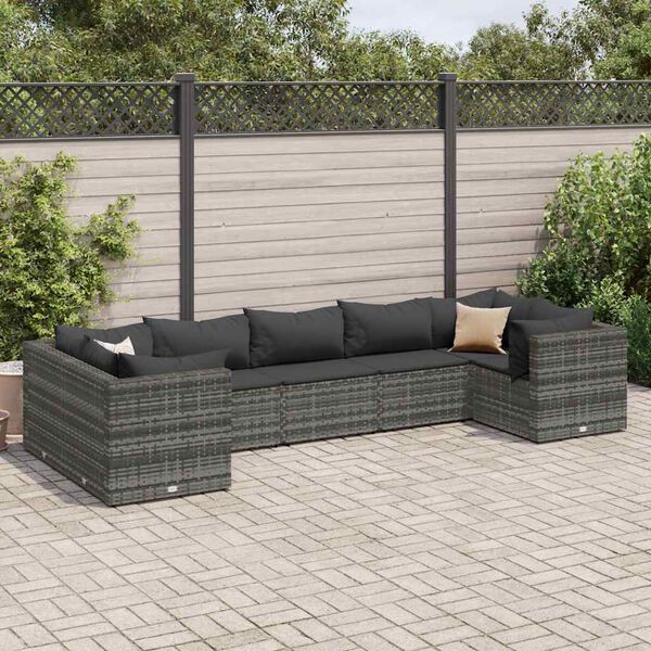 vidaXL Patio Lounge Set Gray, Anthracite PE rattan, powder-coated steel