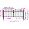 vidaXL Fence Gate Double Door with Arched Top Steel 157.5x68.9" Black