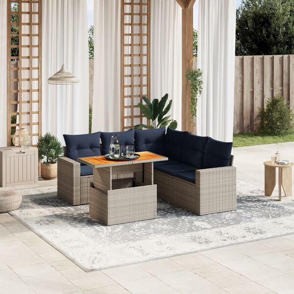 vidaXL 6 Piece Patio Sofa Set with Cushions Gray Poly Rattan