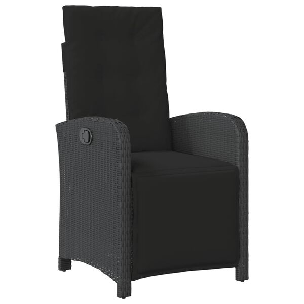 vidaXL Reclining Patio Chair with Footrest Black Poly Rattan