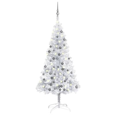 vidaXL Artificial Christmas Tree with LEDs&Ball Set Silver 59.1" PET