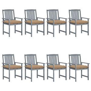 vidaXL Patio Chair Set of 8 Gray Solid Acacia Wood, Polyester Medium