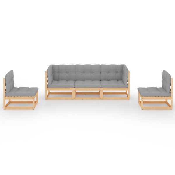 vidaXL Garden Lounge Set Natural wood, Grey cushions