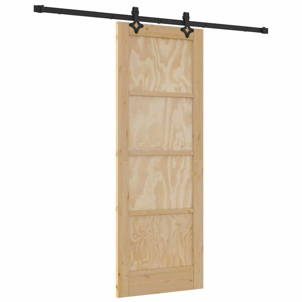 vidaXL Sliding Door Natural and Black 28.94 x 78.15 in Solid Pine Wood