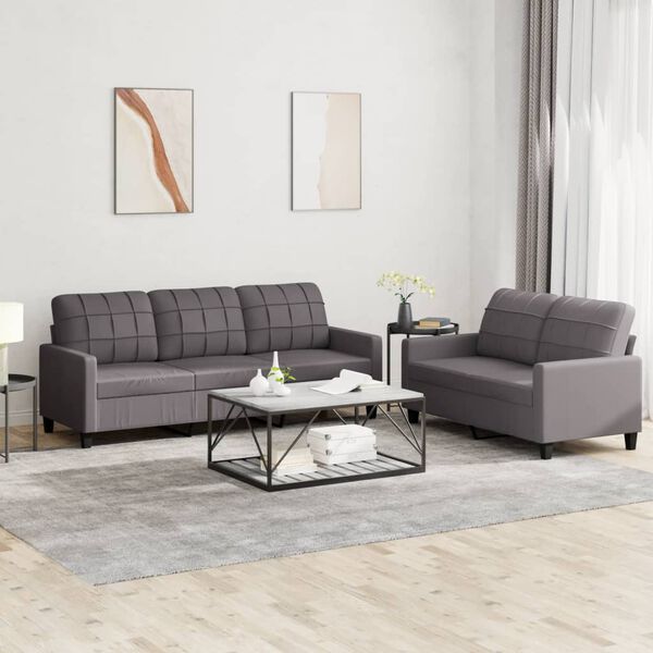 vidaXL Sofa Set Grey Faux leather, plywood, metal, textilene, foam