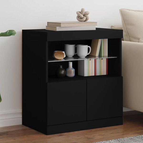 vidaXL Sideboard Black Engineered wood, glass Compact Sideboard