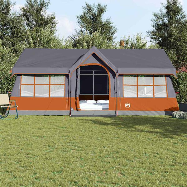 vidaXL Family Tent Grey and Orange 244.88 x 116.14 x 93.70 in