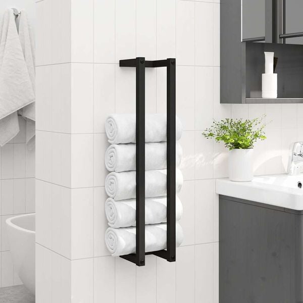 vidaXL Towel Rack Black Iron 4.9 x 4.9 x 23.6 in Wall Mounted