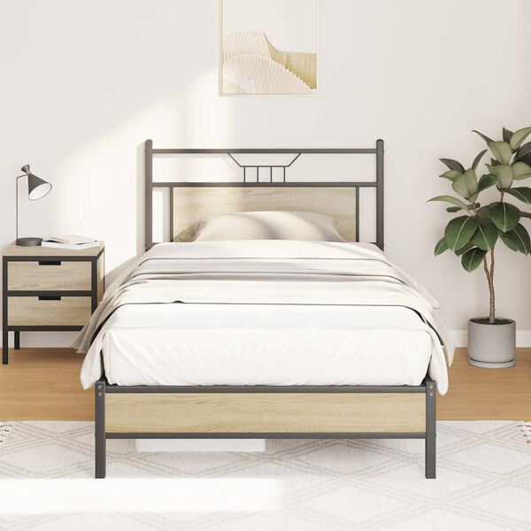 vidaXL Bed Frame Sonoma oak Engineered wood and steel Twin Bed Frame