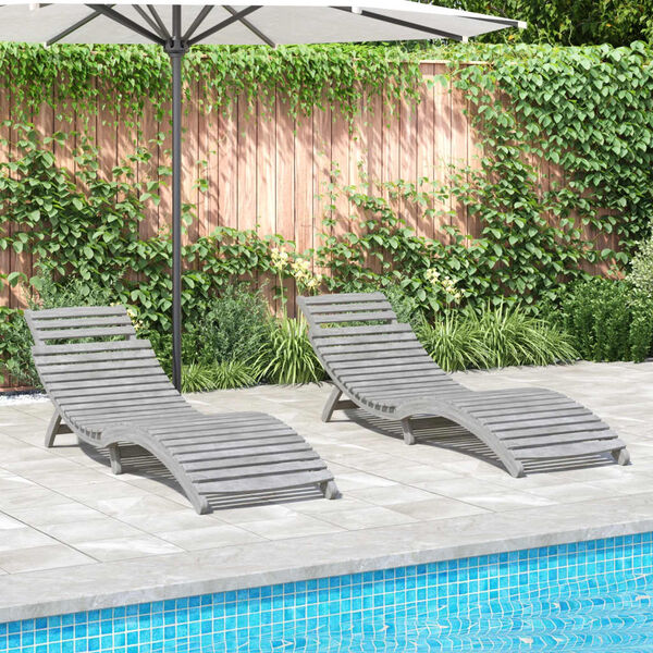 vidaXL Sun Lounger Set of 2 Grey Solid Acacia wood Standard Foldable