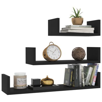 vidaXL Wall Display Shelf 3 pcs Black Engineered Wood