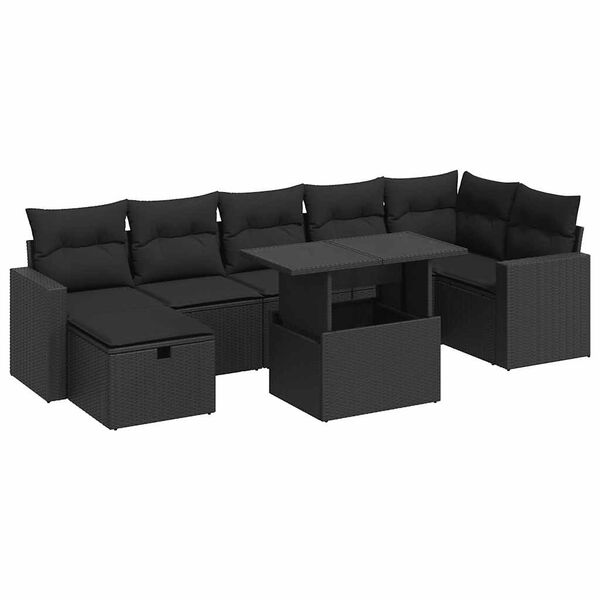 vidaXL Garden Sofa Set Black Poly Rattan 8 Piece Set Modular