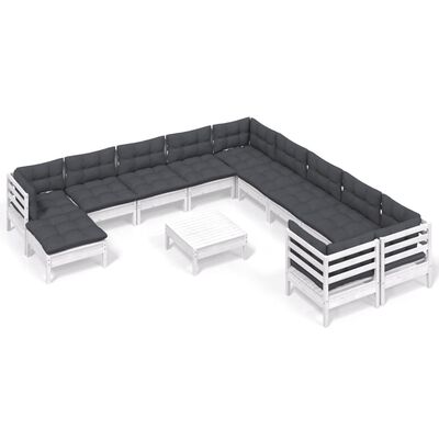 vidaXL 12 Piece Patio Lounge Set with Cushions White Pinewood