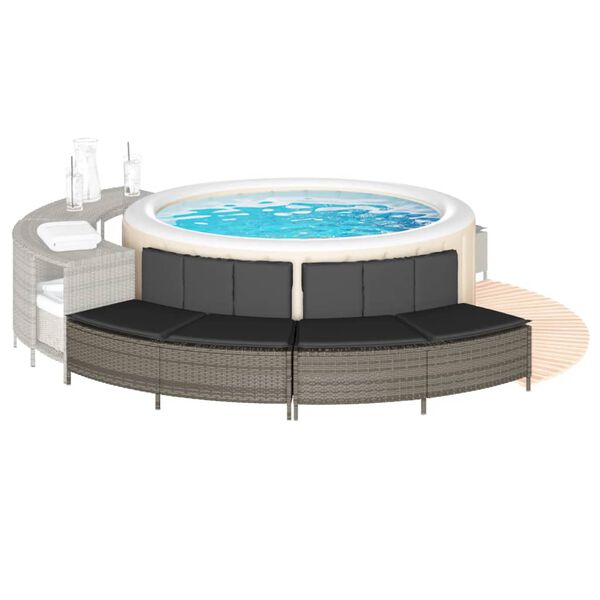 vidaXL Hot Tub Bench Grey PE rattan 44.1 in Removable Covers