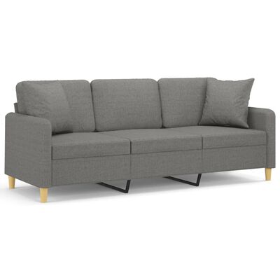 vidaXL 3-Seater Sofa with Pillows&Cushions Dark Gray 70.9" Fabric