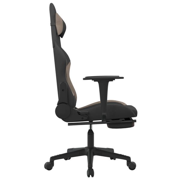 vidaXL Gaming Chair with Footrest Black and Taupe Fabric