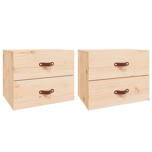 vidaXL Wall-mounted Bedside Cabinet Set of 2 Natural Solid Pinewood