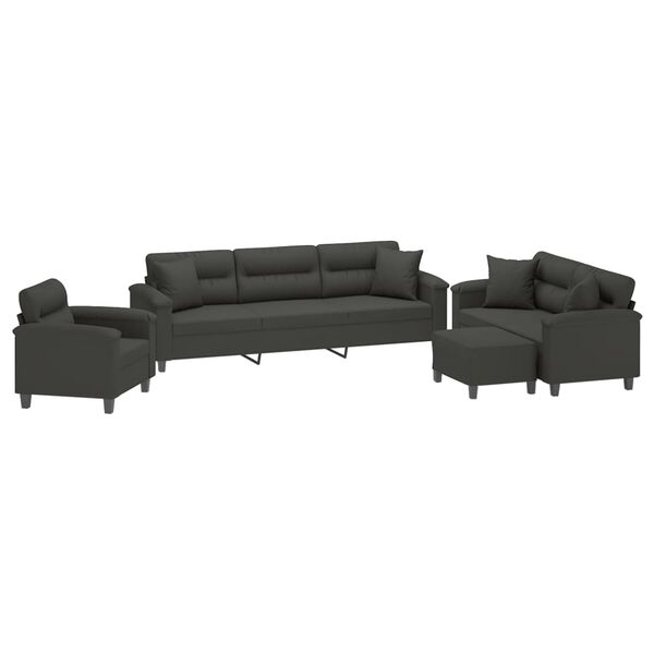 vidaXL 4 Piece Sofa Set with Pillows Dark Gray Microfiber Fabric