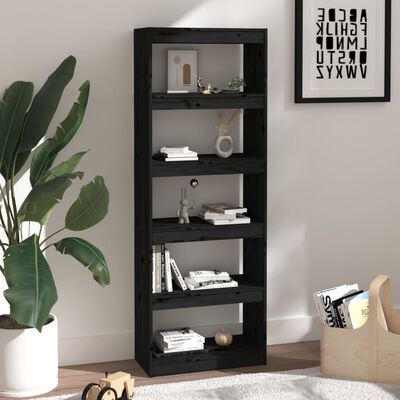 vidaXL Book Cabinet/Room Divider Black 23.6"x11.8"x65.9" Solid Wood Pine