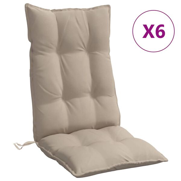 vidaXL Highback Chair Cushion Set of 6 Taupe