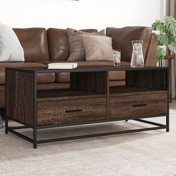 vidaXL Coffee Table Brown Oak Engineered Wood, Metal Medium Coffee Table