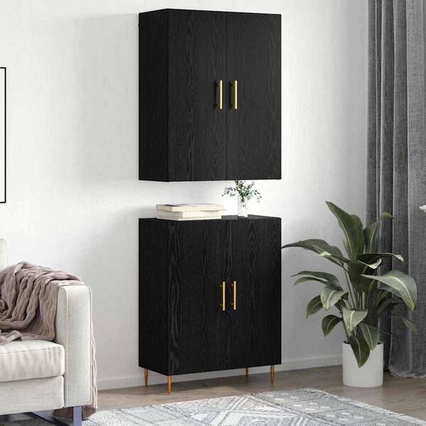 vidaXL Highboard Black oak 27.36 x 13.39 x 70.87 in Engineered Wood