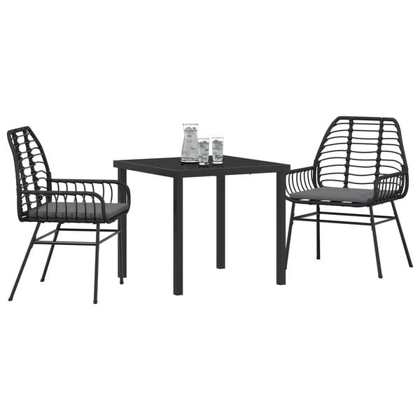 vidaXL Garden Dining Set 3 pcs Black poly rattan