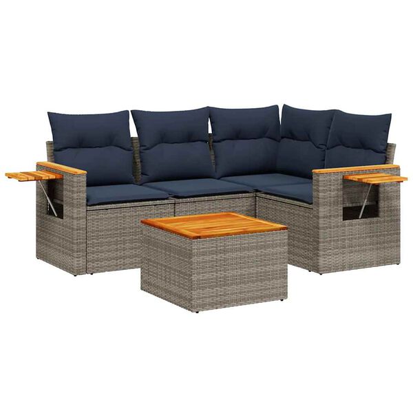 vidaXL 5 Piece Patio Sofa Set with Cushions Grey Poly Rattan (US only)