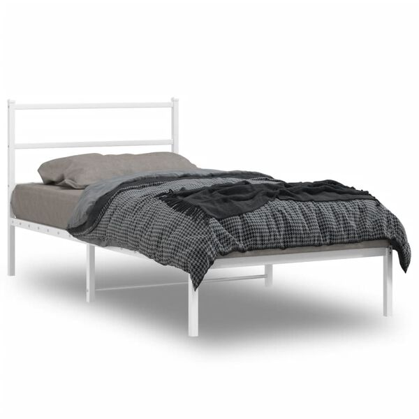 vidaXL Bed Frame White Powder-Coated Steel Twin Modern Metal Bed Frame