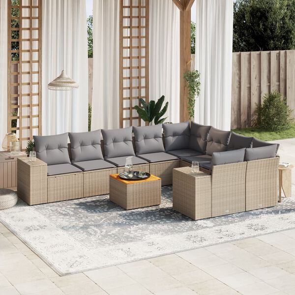 vidaXL Garden Sofa Set Beige PE rattan Large Removable Covers