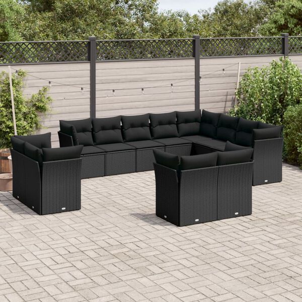 vidaXL Garden Sofa Set Black PE rattan Large Modular Garden Sofa Set