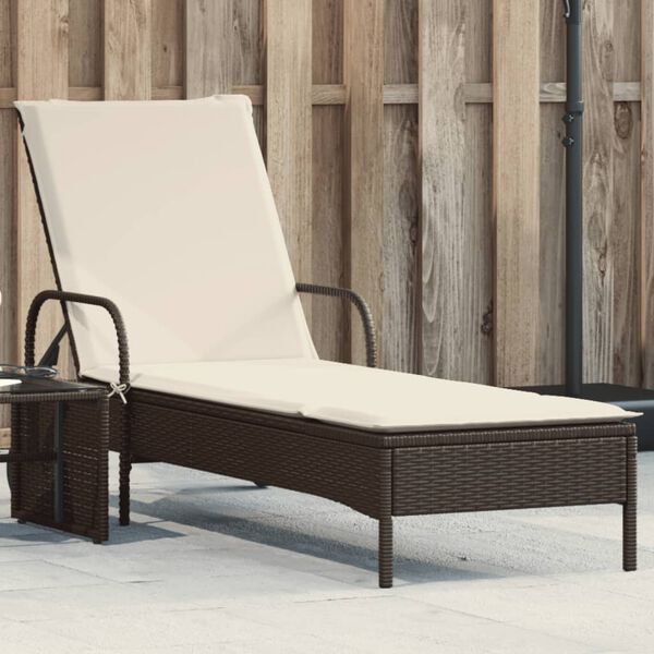 vidaXL Sun Lounger Brown PE Rattan, Powder-Coated Steel, Foam, Polyester