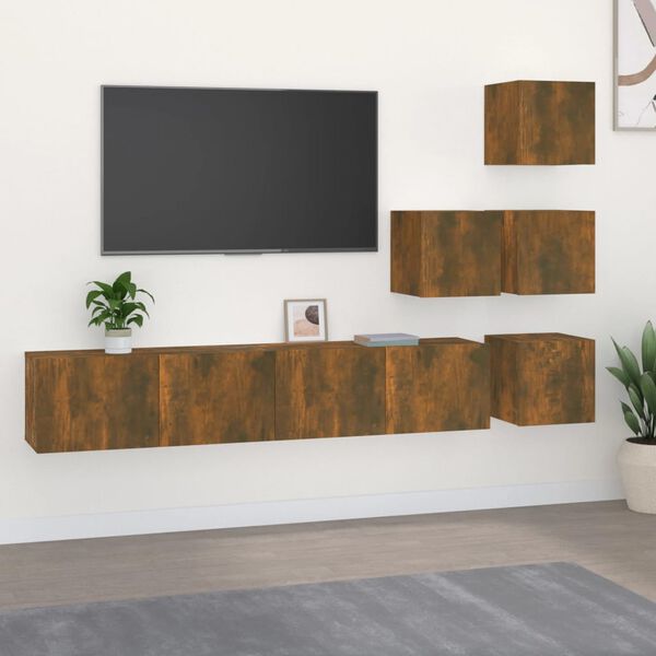 vidaXL Wall-mounted TV Cabinet Smoked Oak Engineered Wood Loads of Sizes