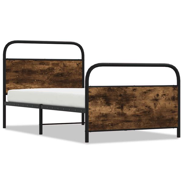 vidaXL Bed Frame Smoked Oak Steel, Engineered Wood Twin Bed Frame