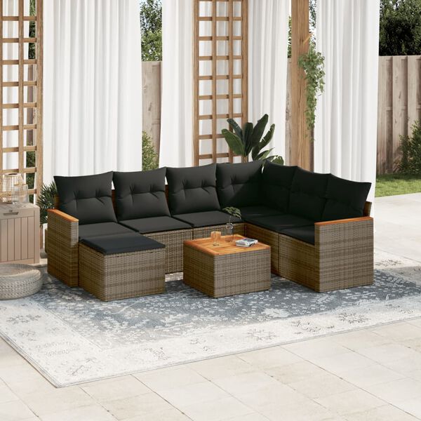vidaXL Garden Sofa Set Grey PE rattan 8 Piece Set Modular