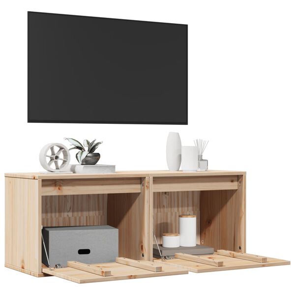 vidaXL Wall Cabinet Set of 2 Natural Wood Solid Pinewood