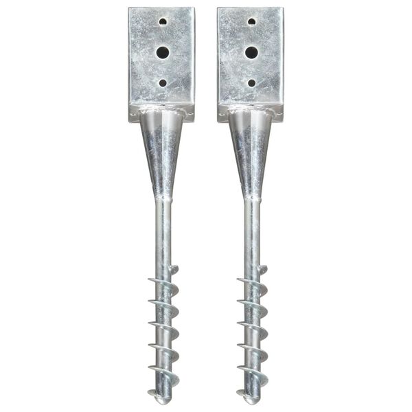 vidaXL Ground Spikes 2 pcs Silver 3.5x3.5x22.0" Galvanised Steel
