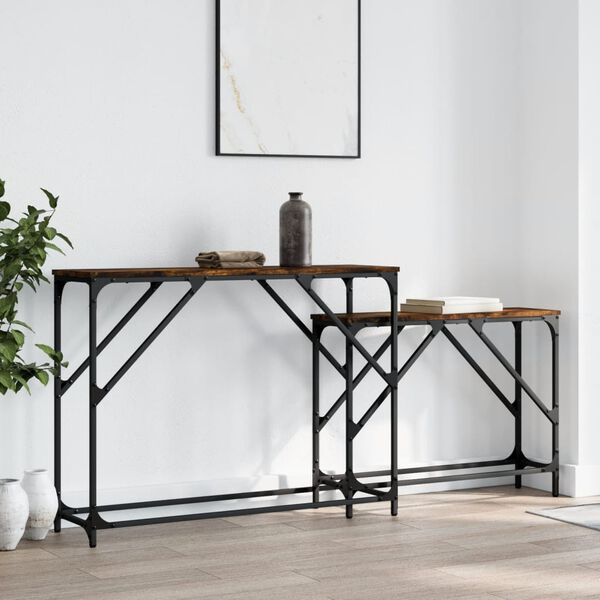 vidaXL Nesting Console Table Smoked oak Engineered wood, Metal Large