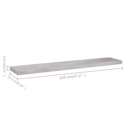 vidaXL Floating Wall Shelf Concrete Gray 47.2"x9.3"x1.5" MDF