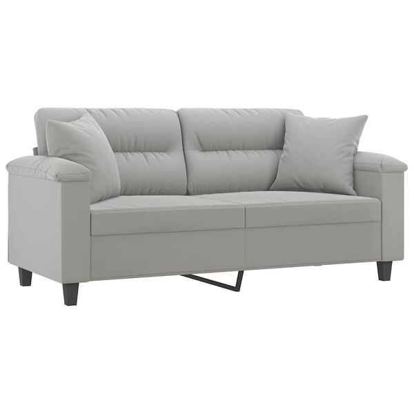 vidaXL 2-Seater Sofa with Pillows&Cushions Light Gray 55.1" Microfiber Fabric
