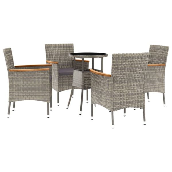 vidaXL Garden Bistro Set Grey Poly rattan, powder-coated steel Medium